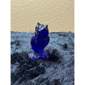Vintage Boyd Slag Colonial Cobalt Blue Glass Owl Figurine Collectible Home
